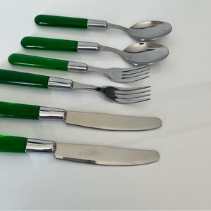 Vintage Abert Italy Green Lucite Flatware set -6 Piece Stainless INOX